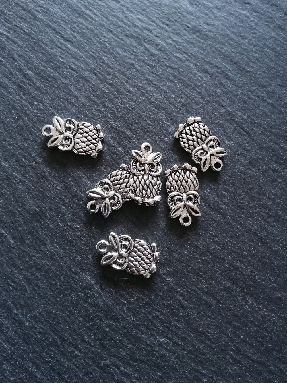 8 or 40 Owl Charms Antique Silver Tone Double Sided 20x11mm