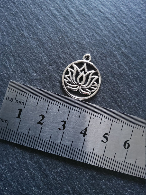 8 or 40 Round Lotus Flower Charms Antique Silver Tone 22x19mm