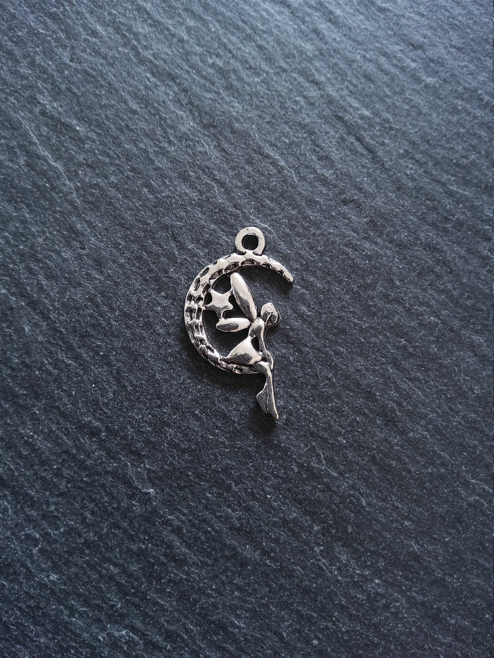 10 or 50 Fairy Crescent Moon Charms Antique Silver Tone 25x15mm