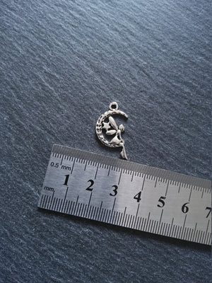 10 or 50 Fairy Crescent Moon Charms Antique Silver Tone 25x15mm