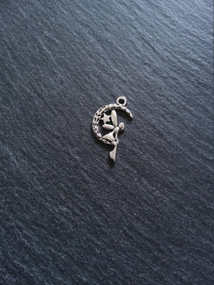 10 or 50 Fairy Crescent Moon Charms Antique Silver Tone 25x15mm