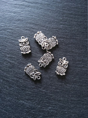 8 or 40 Owl Charms Antique Silver Tone Double Sided 20x11mm