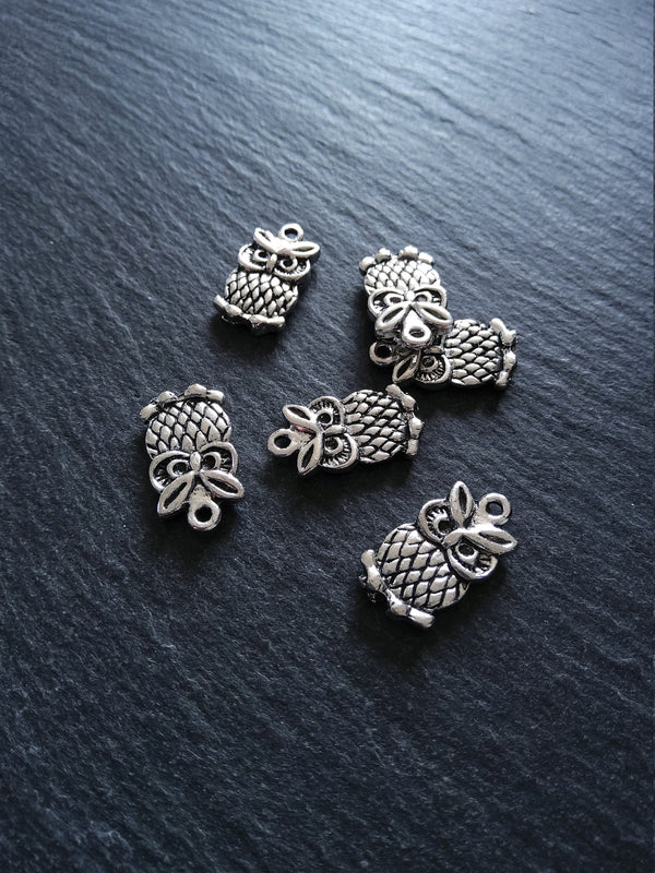 8 or 40 Owl Charms Antique Silver Tone Double Sided 20x11mm