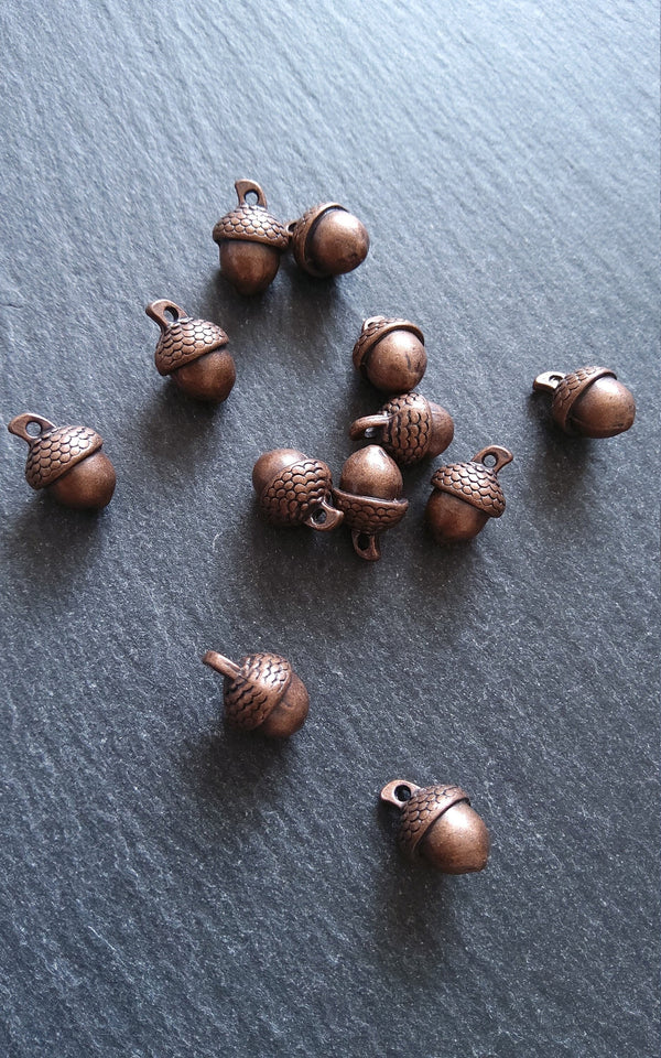6 or 30 Acorn Charms Antique Copper Tone Solid Alloy 15x10mm