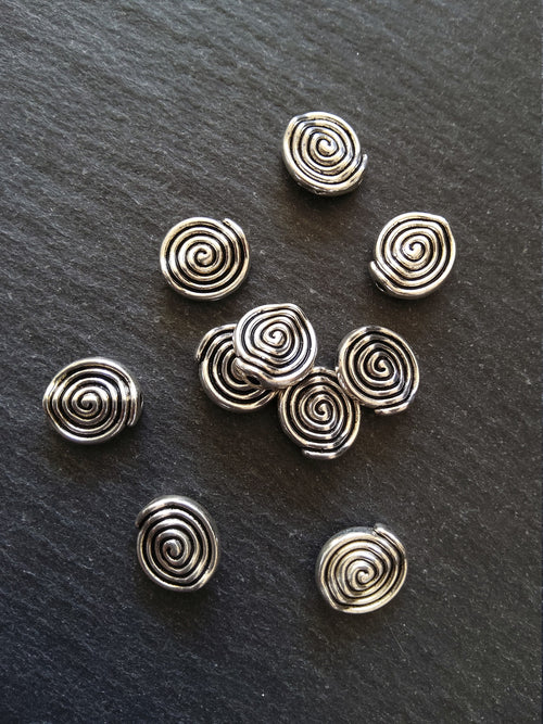 10 or 50 Spiral 12mm Silver Tone Metal Alloy Beads 12x11x4mm