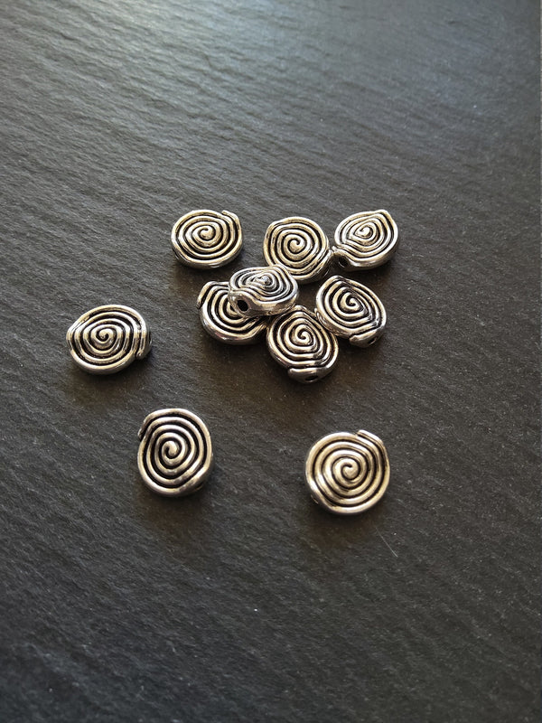 10 or 50 Spiral 12mm Silver Tone Metal Alloy Beads 12x11x4mm
