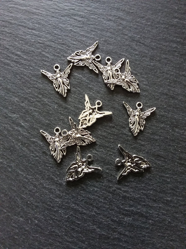 10 or 50 Fairy Charms Antique Silver Tone 20x19mm
