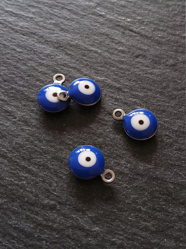 6 or 30 Evil Eye Charms Stainless Steel with Blue & White Enamel Double Sided 11x8x3mm