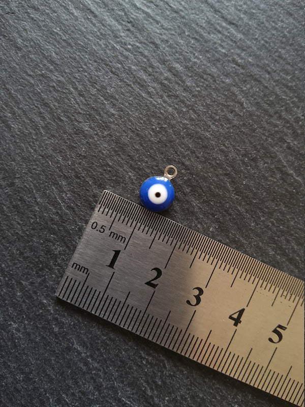6 or 30 Evil Eye Charms Stainless Steel with Blue & White Enamel Double Sided 11x8x3mm