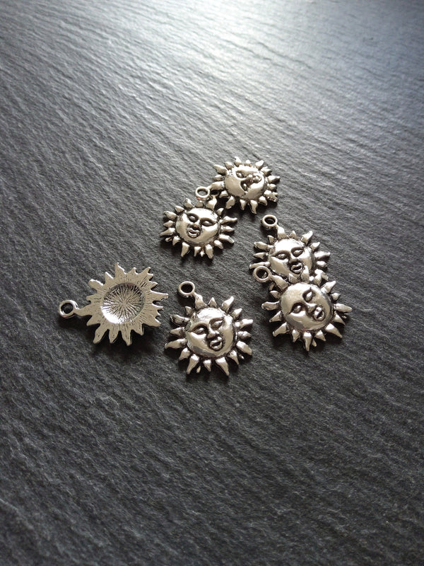 10 or 50 Sun Face Charms Antique Silver Tone 23x19mm