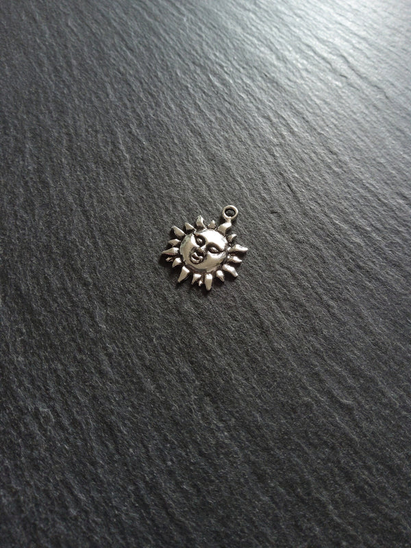 10 or 50 Sun Face Charms Antique Silver Tone 23x19mm