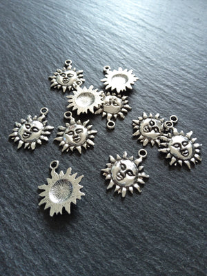 10 or 50 Sun Face Charms Antique Silver Tone 23x19mm