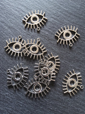 4 or 20 Eye Pendants Antique Silver Tone 26x22mm