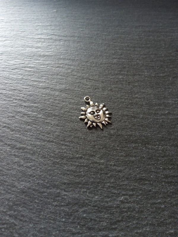 10 or 50 Sun Face Charms Antique Silver Tone 23x19mm