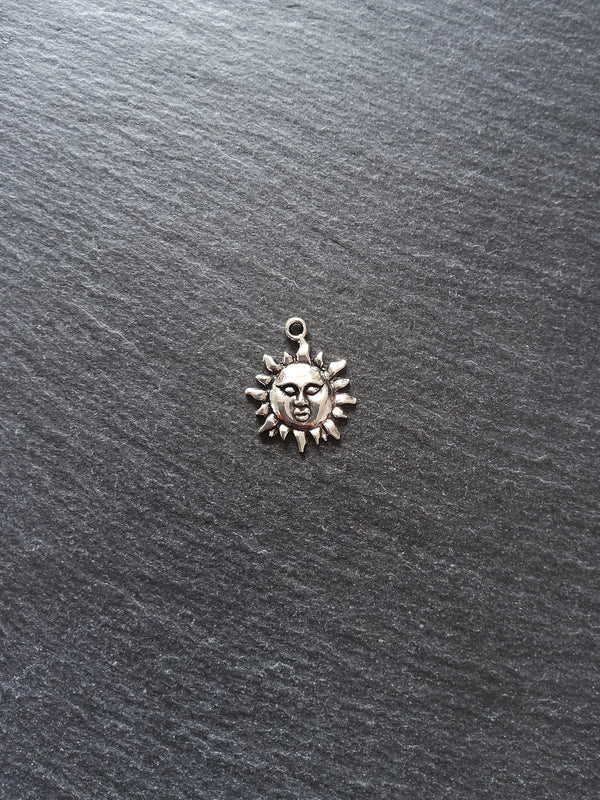 10 or 50 Sun Face Charms Antique Silver Tone 23x19mm