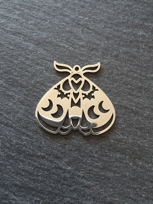 1 or 5 Stainless Steel Moth Pendant Charm Flat 30x28mm