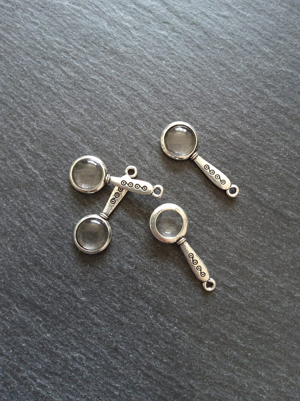 4 or 20 Magnifying Glass Charms Antique Silver Tone Alloy & Glass 32x12mm 4.4mm Thick - ContentedCatz