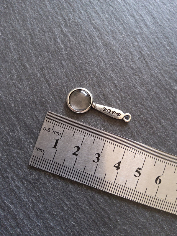 4 or 20 Magnifying Glass Charms Antique Silver Tone Alloy & Glass 32x12mm 4.4mm Thick - ContentedCatz