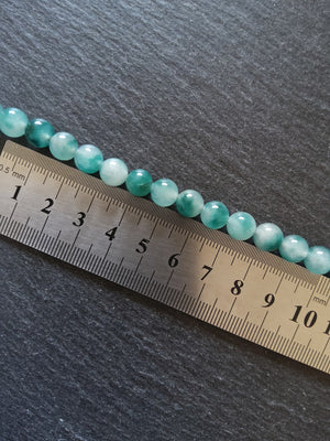 8mm Flower Jade Teal Green Round Gemstone Beads Full 15.3 inch Strand