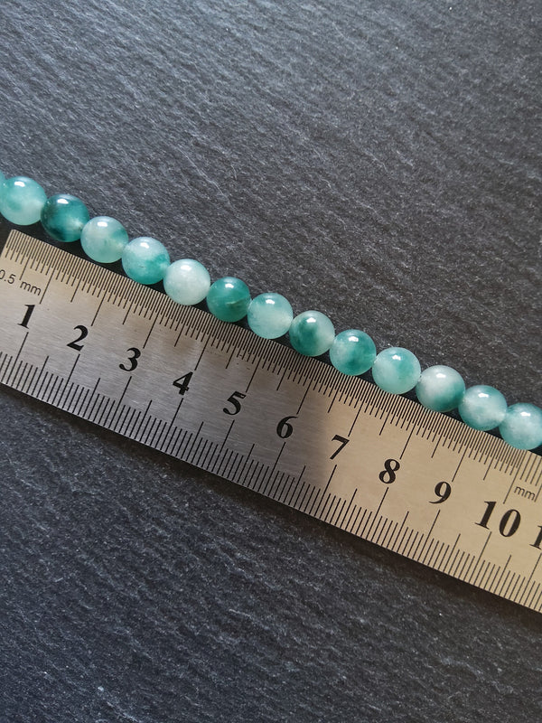 8mm Flower Jade Teal Green Round Gemstone Beads Full 15.3 inch Strand