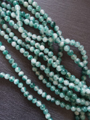 8mm Flower Jade Teal Green Round Gemstone Beads Full 15.3 inch Strand
