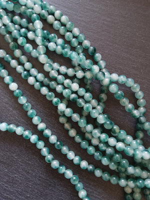 8mm Flower Jade Teal Green Round Gemstone Beads Full 15.3 inch Strand