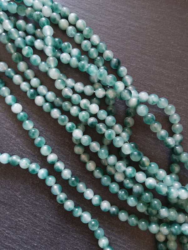 8mm Flower Jade Teal Green Round Gemstone Beads Full 15.3 inch Strand