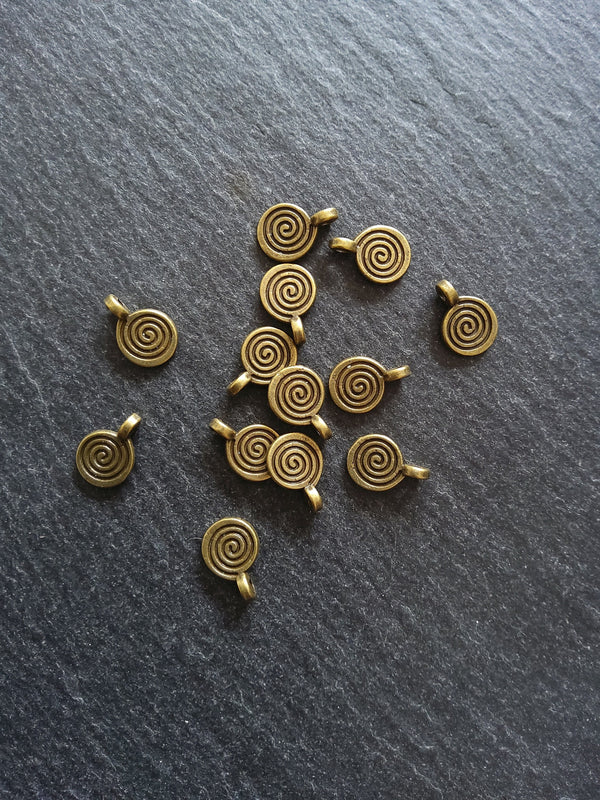 20 or 100 Round Swirl Charms Antique Bronze Tone 12x8x1.5m Nickel FREE