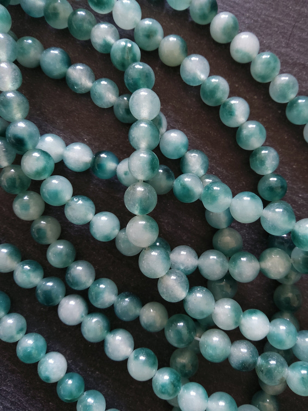 8mm Flower Jade Teal Green Round Gemstone Beads Full 15.3 inch Strand