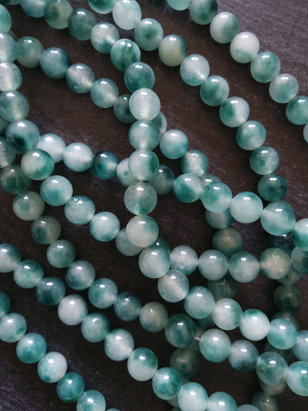 8mm Flower Jade Teal Green Round Gemstone Beads Full 15.3 inch Strand