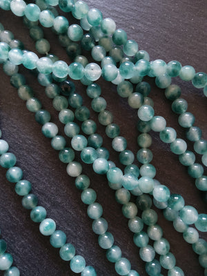 8mm Flower Jade Teal Green Round Gemstone Beads Full 15.3 inch Strand
