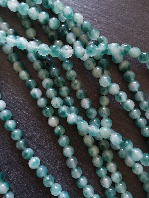 8mm Flower Jade Teal Green Round Gemstone Beads Full 15.3 inch Strand