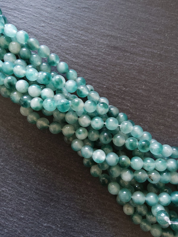 8mm Flower Jade Teal Green Round Gemstone Beads Full 15.3 inch Strand