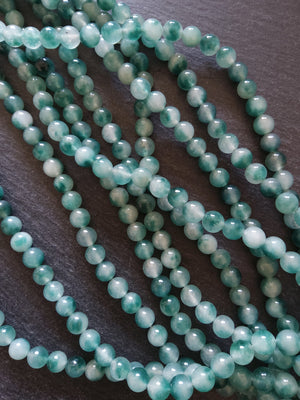 8mm Flower Jade Teal Green Round Gemstone Beads Full 15.3 inch Strand