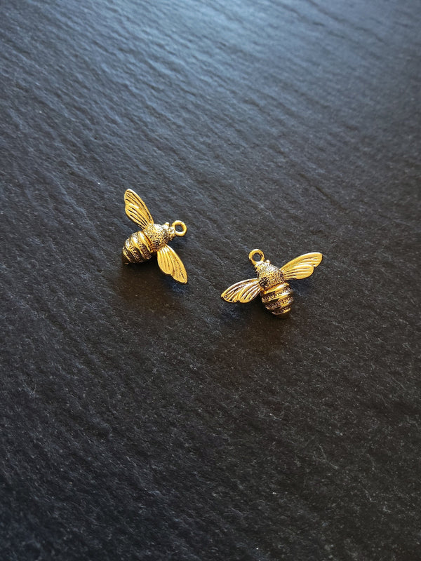 Lovely Little Real Gold Plated Bee Charms 11.5x17x4.5mm Nickel FREE