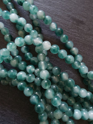 8mm Flower Jade Teal Green Round Gemstone Beads Full 15.3 inch Strand