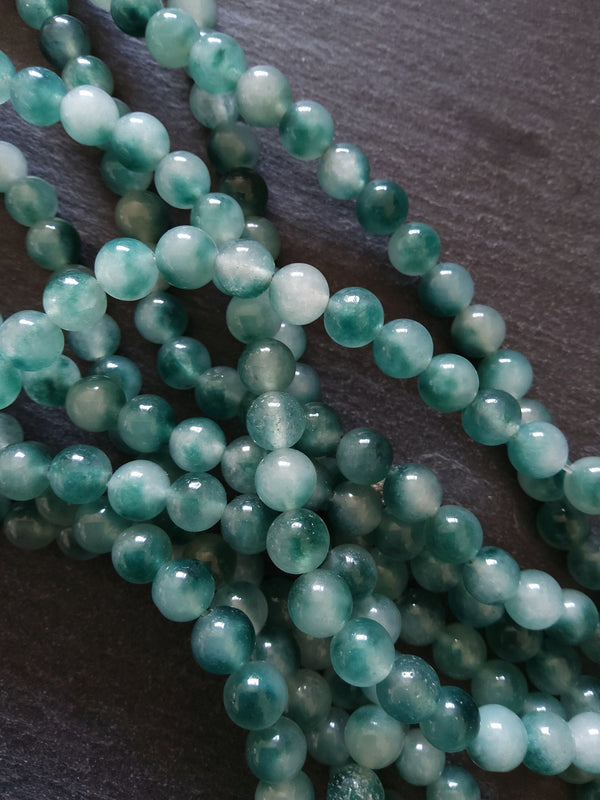 8mm Flower Jade Teal Green Round Gemstone Beads Full 15.3 inch Strand