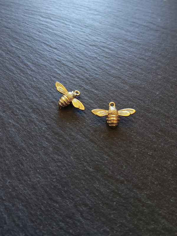 Lovely Little Real Gold Plated Bee Charms 11.5x17x4.5mm Nickel FREE