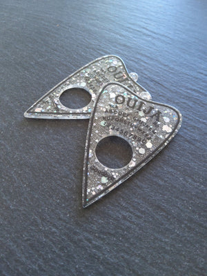 2 or 10 Clear Acrylic Ouija Planchette Charms with Glitter 61x42mm