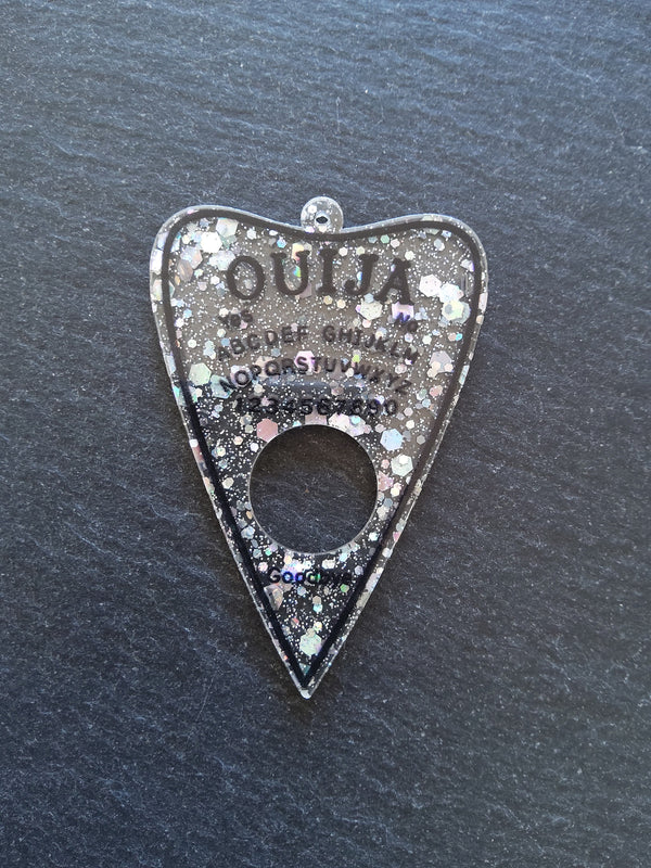 2 or 10 Clear Acrylic Ouija Planchette Charms with Glitter 61x42mm