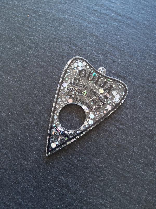 2 or 10 Clear Acrylic Ouija Planchette Charms with Glitter 61x42mm