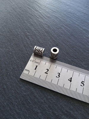 12 or 60 Patterned 7mm Column Spacer Beads Antique Silver Tone Alloy 7x9mm Hole: 3.6mm
