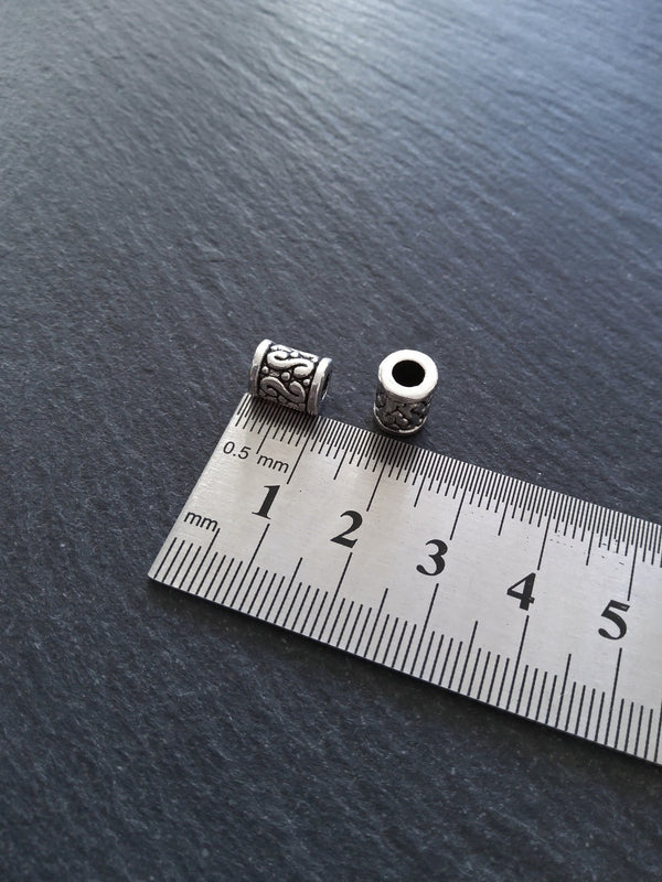 12 or 60 Patterned 7mm Column Spacer Beads Antique Silver Tone Alloy 7x9mm Hole: 3.6mm
