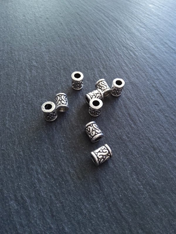 12 or 60 Patterned 7mm Column Spacer Beads Antique Silver Tone Alloy 7x9mm Hole: 3.6mm