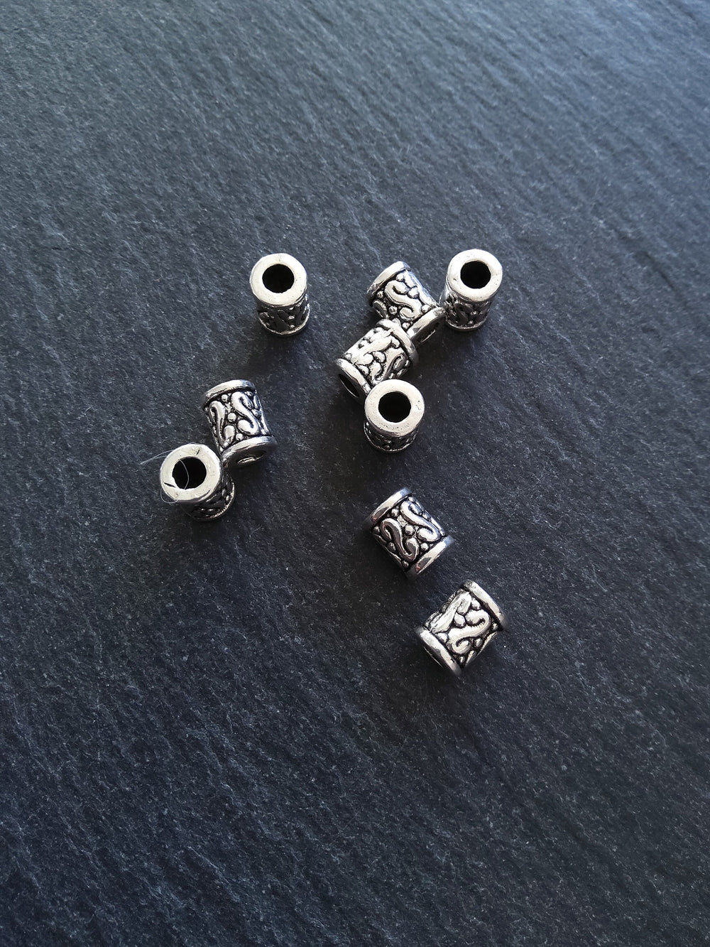 12 or 60 Patterned 7mm Column Spacer Beads Antique Silver Tone Alloy 7x9mm Hole: 3.6mm