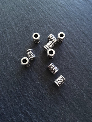 12 or 60 Patterned 7mm Column Spacer Beads Antique Silver Tone Alloy 7x9mm Hole: 3.6mm