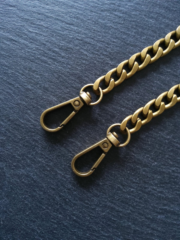 Antique Bronze Tone Lightweight Aluminium Cross Body Chain Bag Strap with Clasps 63 inches (160cm) Long. 7mm Wide