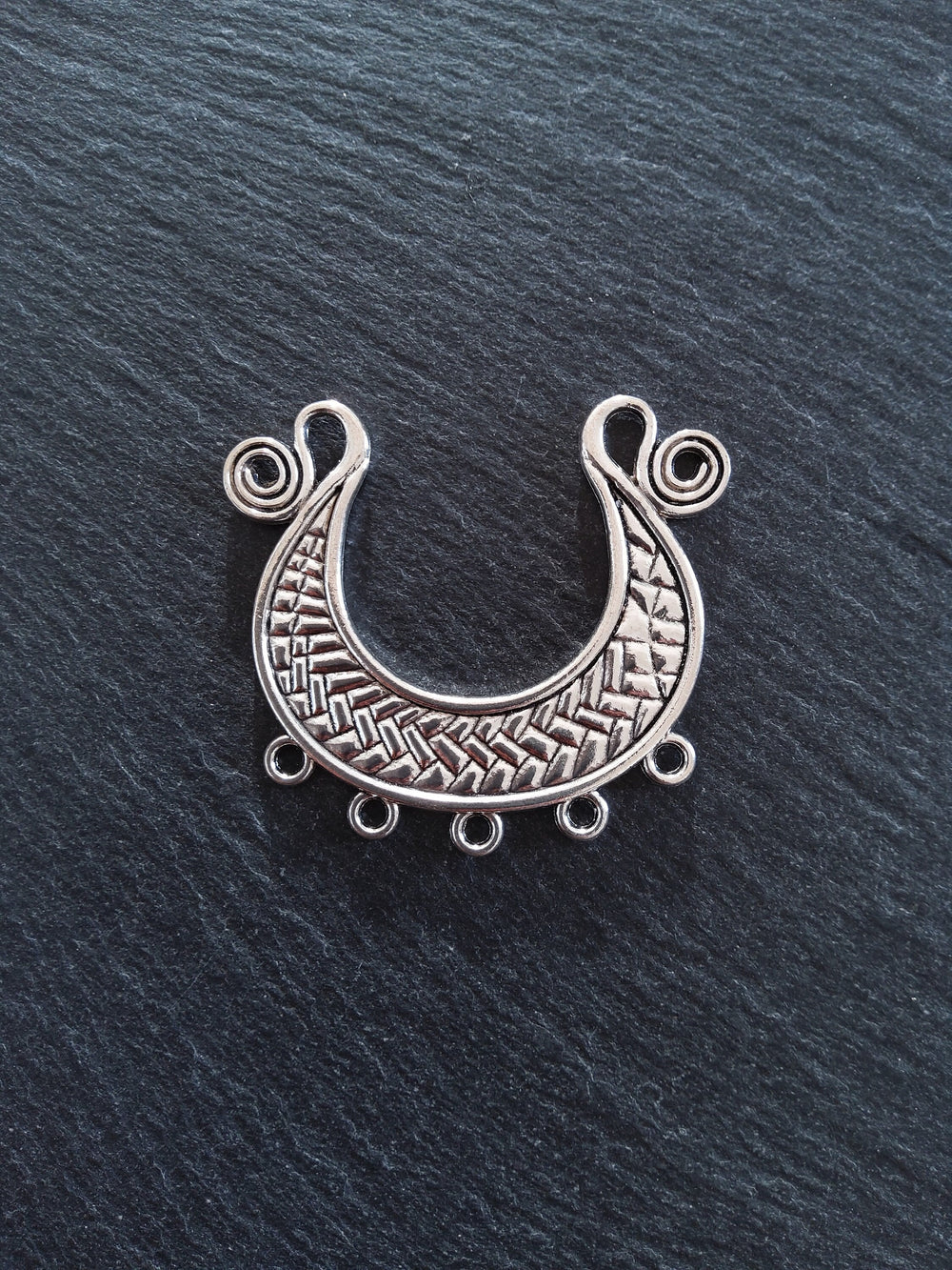 2 or 10 Crescent Chandelier Connector Pendant Antique Silver Tone 57x51mm