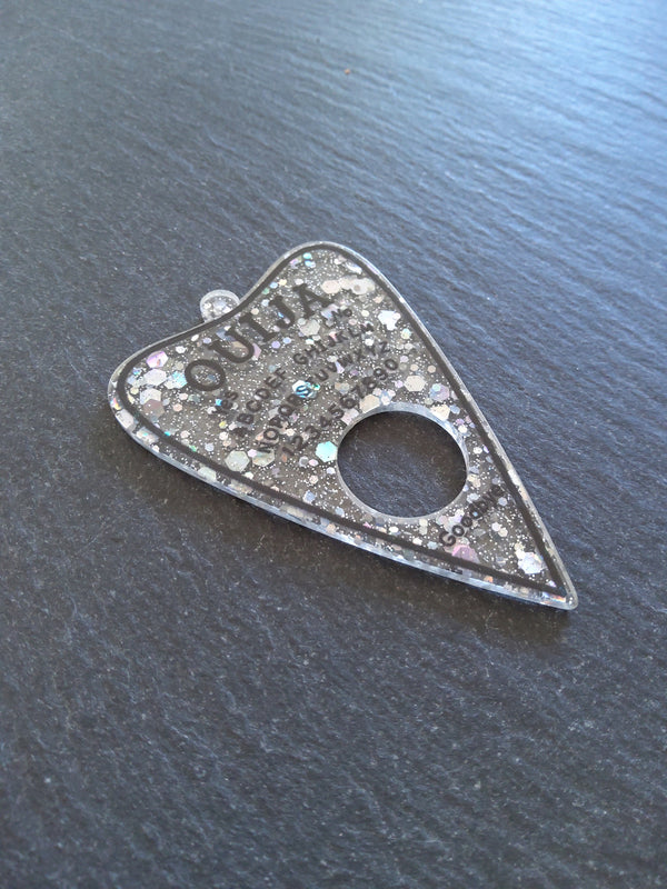 2 or 10 Clear Acrylic Ouija Planchette Charms with Glitter 61x42mm