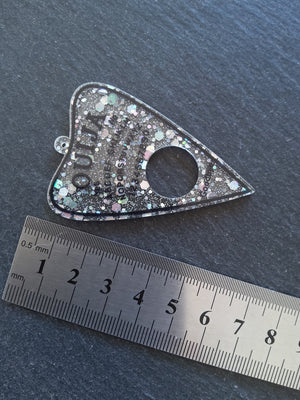 2 or 10 Clear Acrylic Ouija Planchette Charms with Glitter 61x42mm